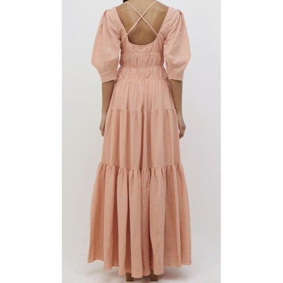 Jonathan Simkhai Sz 4 Maxi Dress New Wilder Gauze Sorbet Orange Short Sleeve - Picture 3 of 12
